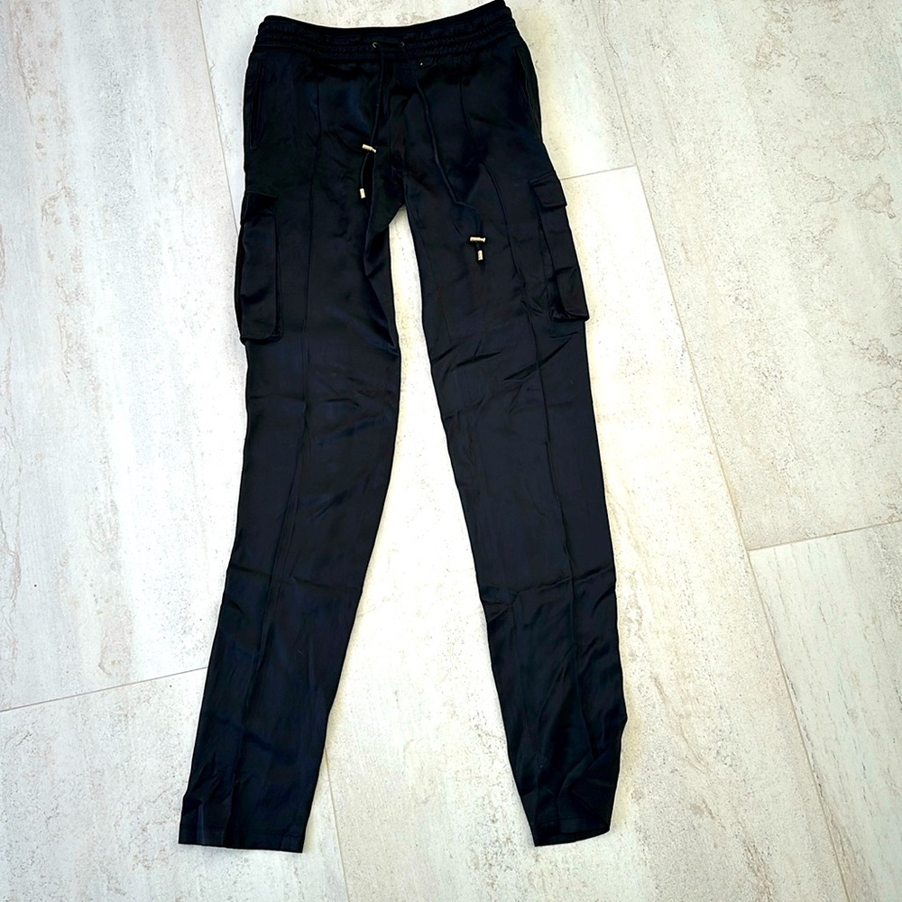 Balmain Black Silk Cargo Pants